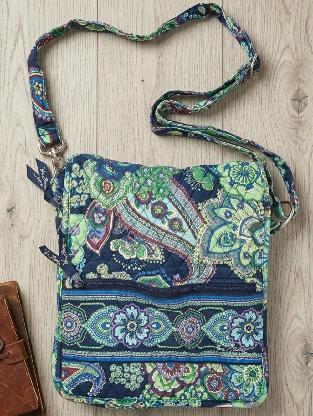 Vera Bradley Blue Rhapsody Green and Navy Paisley Quilted Crossbody Bag